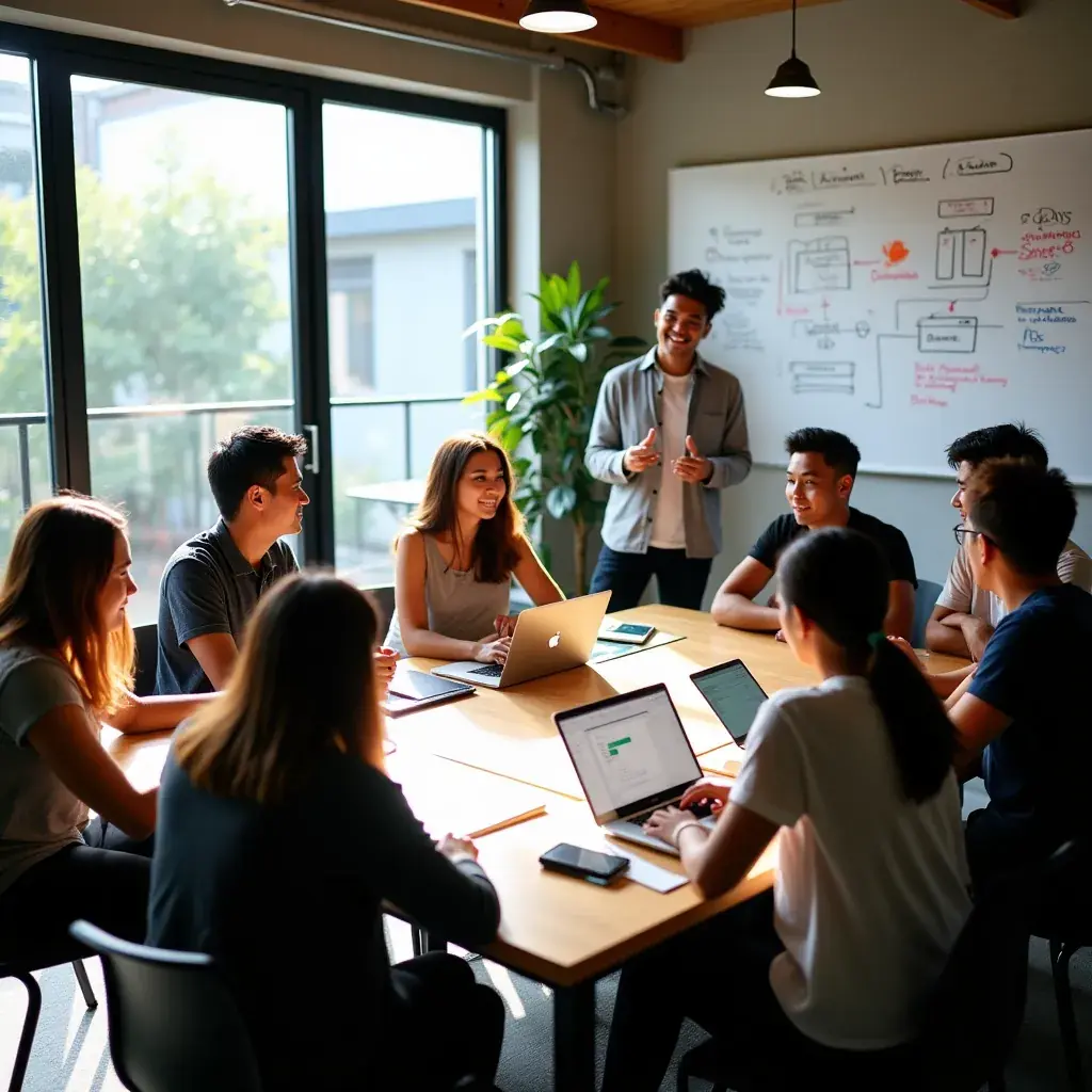 A group brainstorming session focused on innovative automation solutions.